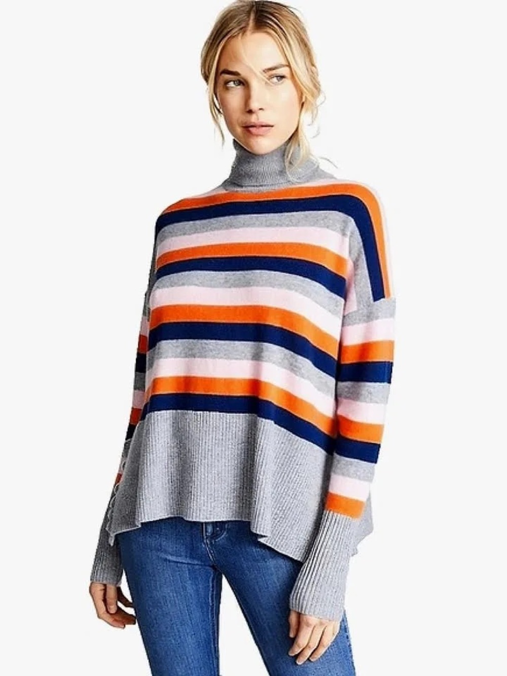 Cinq a Sept Layla Stripe Cashmere Turtleneck Sweater with Multi Color Stripes